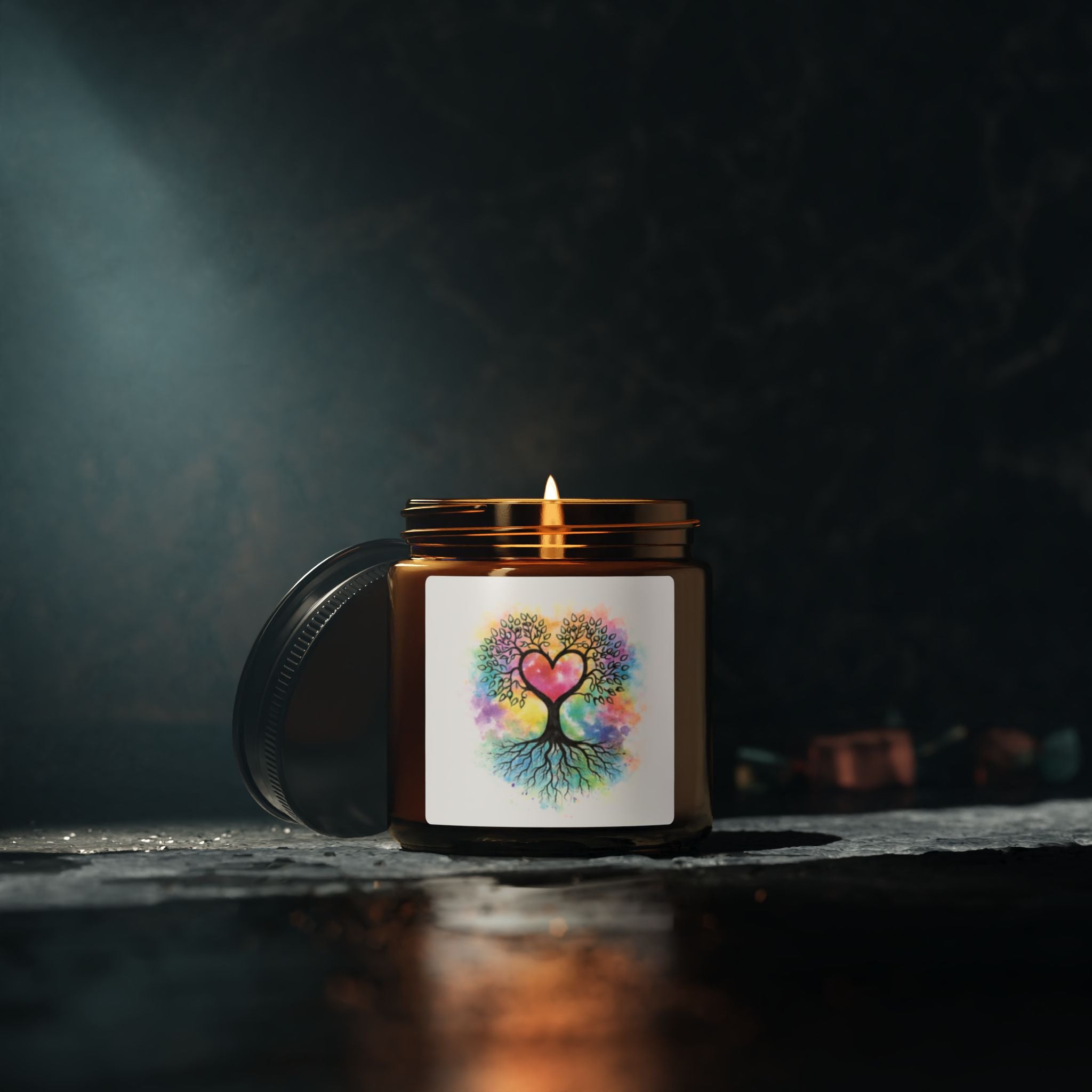 Rainbow Heart Tree Candle | Soy Amber Jar
