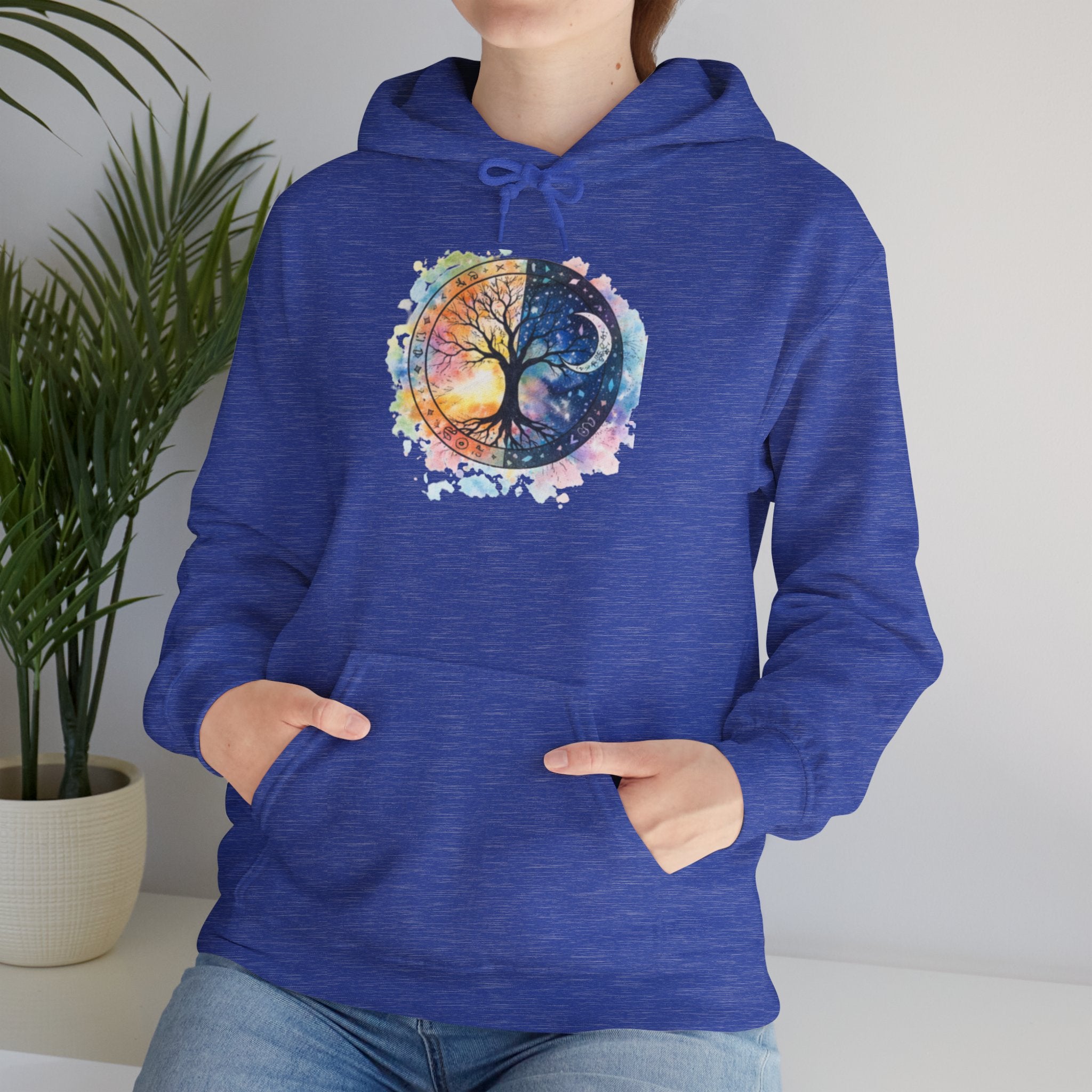 Yin Yang Tree Of Life Hoodie — Colorful Sun & Moon Spiritual Pullover