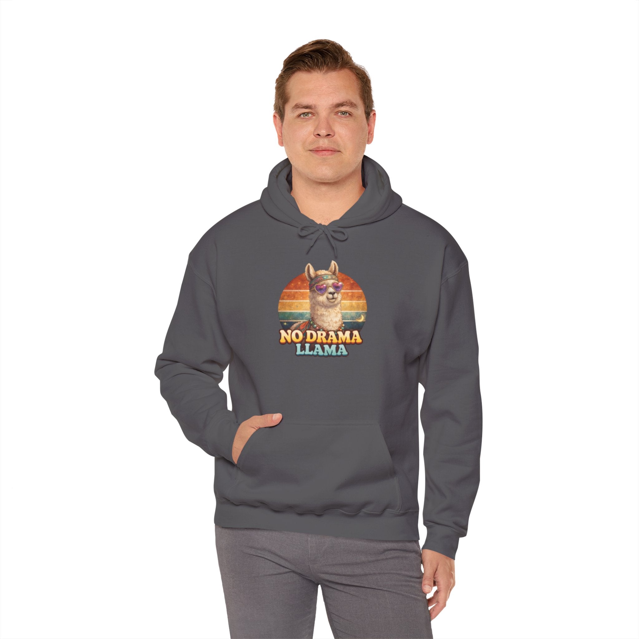 No Drama Llama Hoodie – Retro Sunset Graphic Pullover