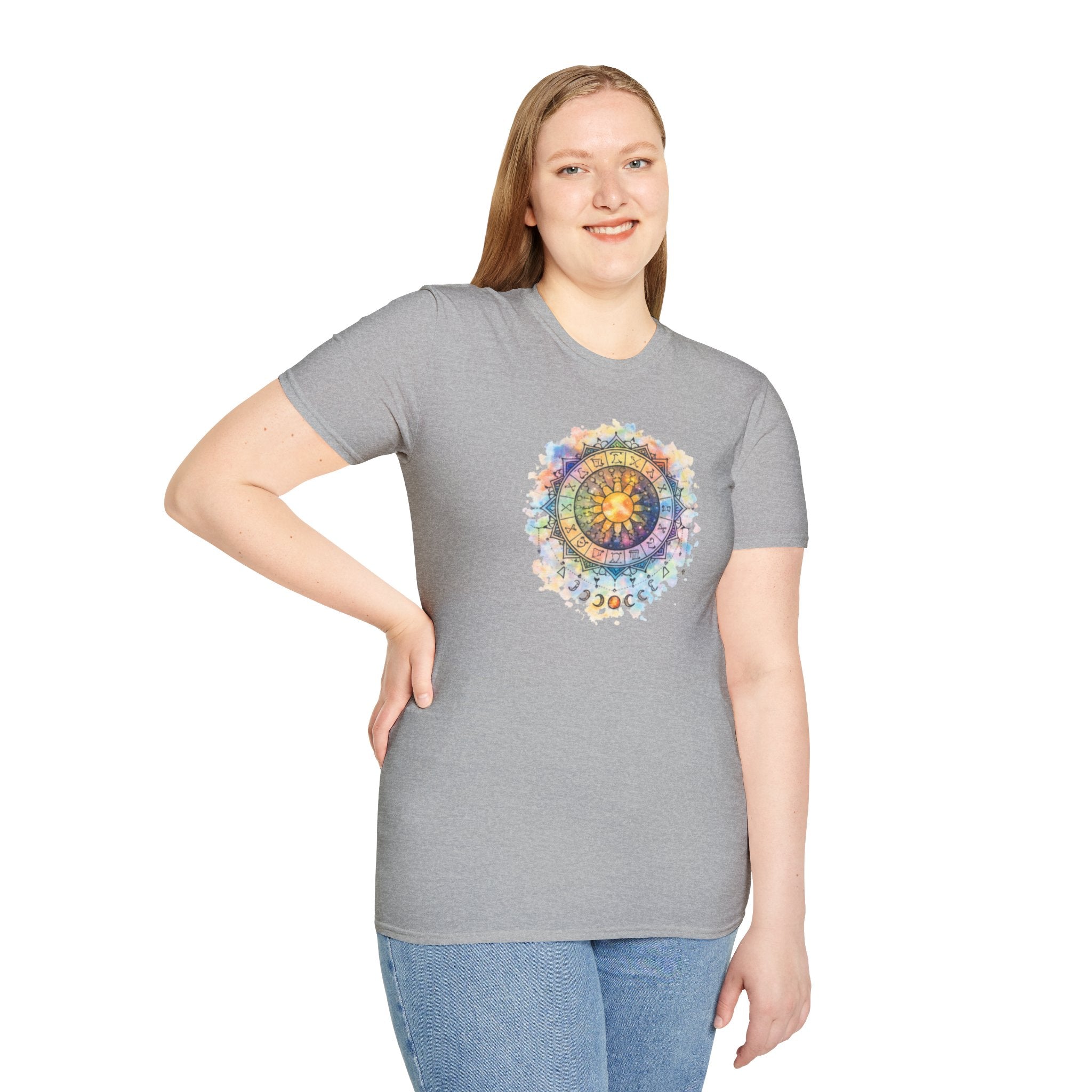 Sun & Moon Zodiac T-Shirt — Watercolor Astrological Mandala Tee