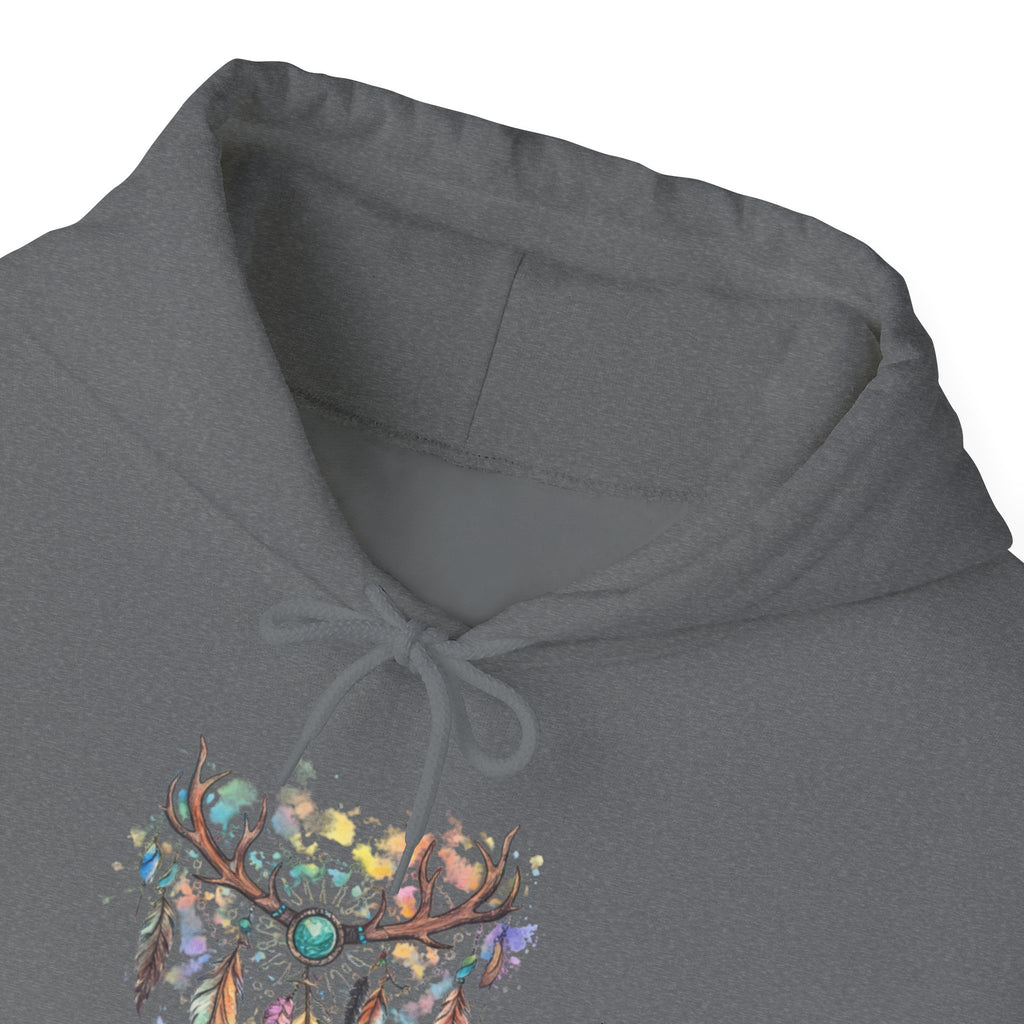 Dreamcatcher Antler Hoodie — Watercolor Feathers & Floral Boho Sweatshirt
