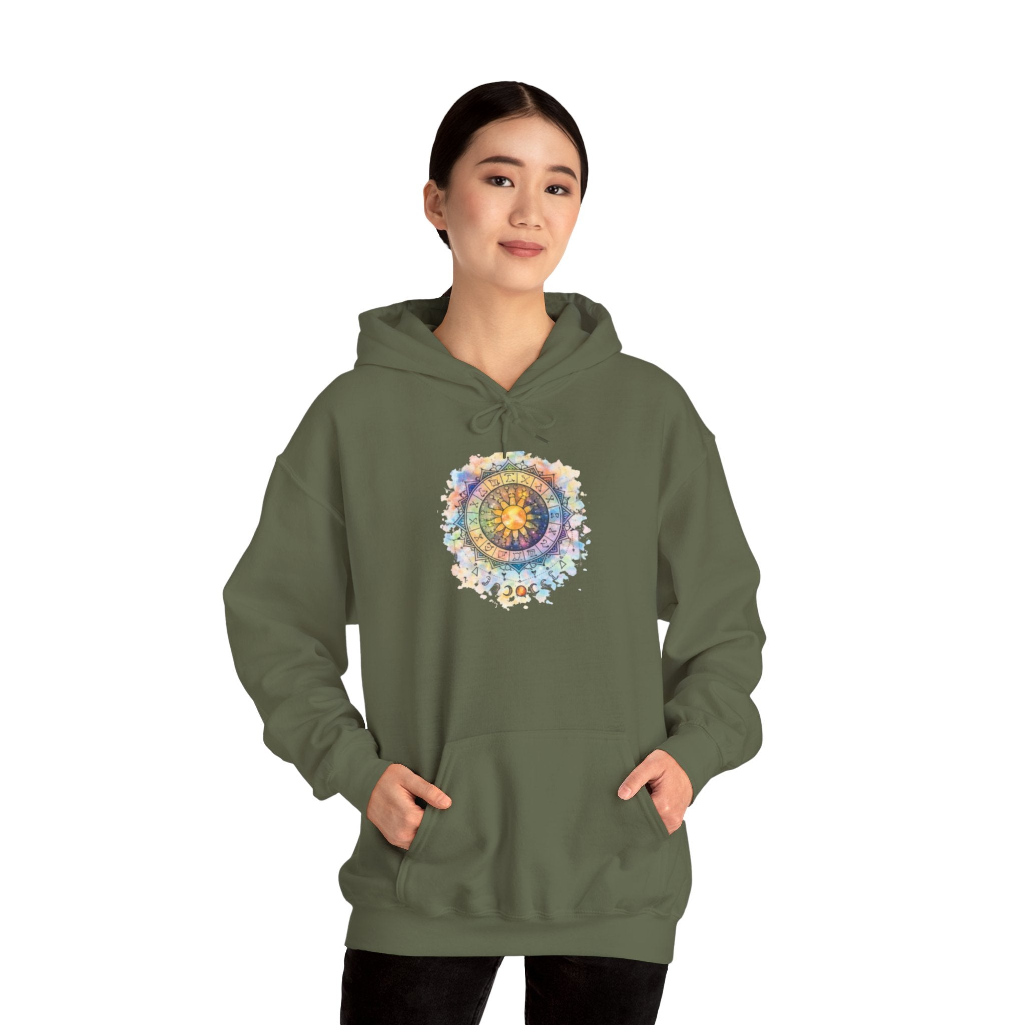 Astrology Compass Hoodie — Boho Tie-Dye Mandala Graphic