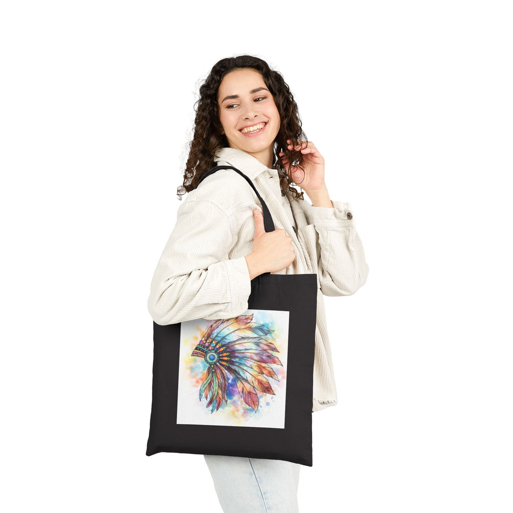 Watercolor Native Headdress Tote Bag | Feather Boho Canvas