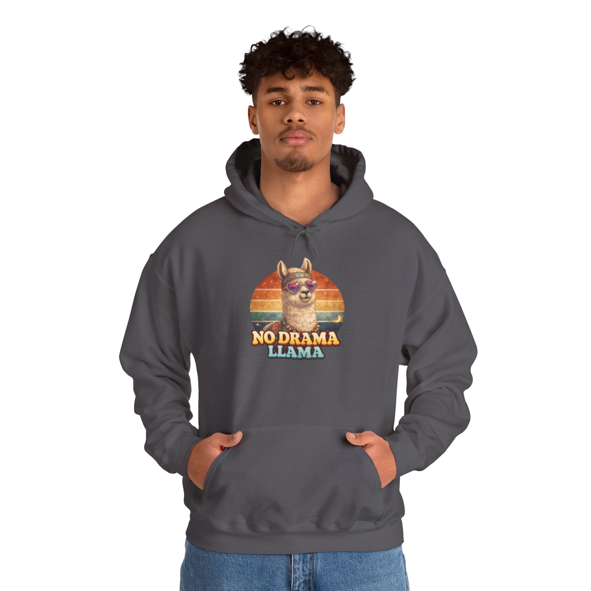 No Drama Llama Hoodie – Retro Sunset Graphic Pullover