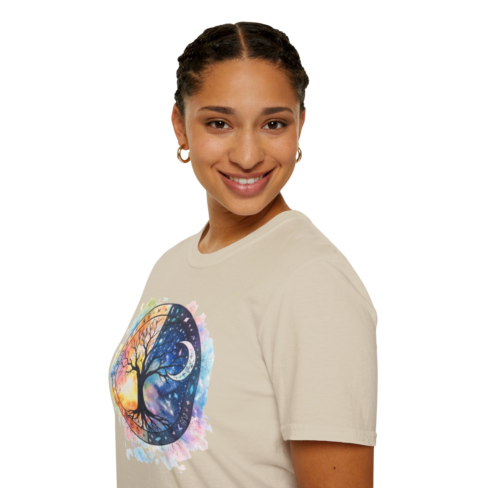 Tree of Life Yin Yang T-Shirt — Watercolor Sun & Moon Graphic Tee
