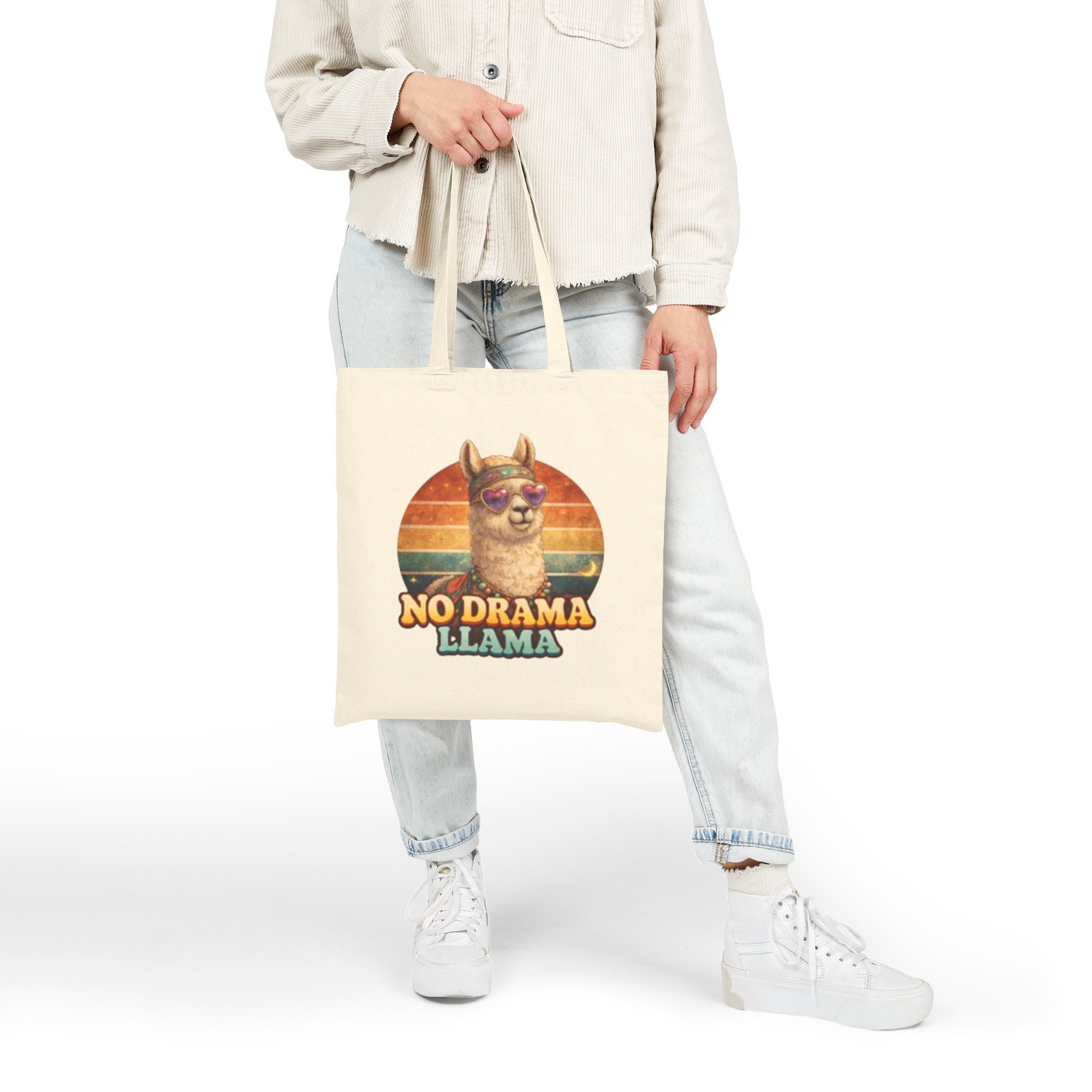 No Drama Llama Canvas Tote Bag – Vintage Retro Alpaca Shopper