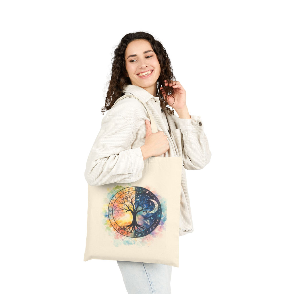 Yin Yang Tree Canvas Tote — Boho Celestial Cotton Bag