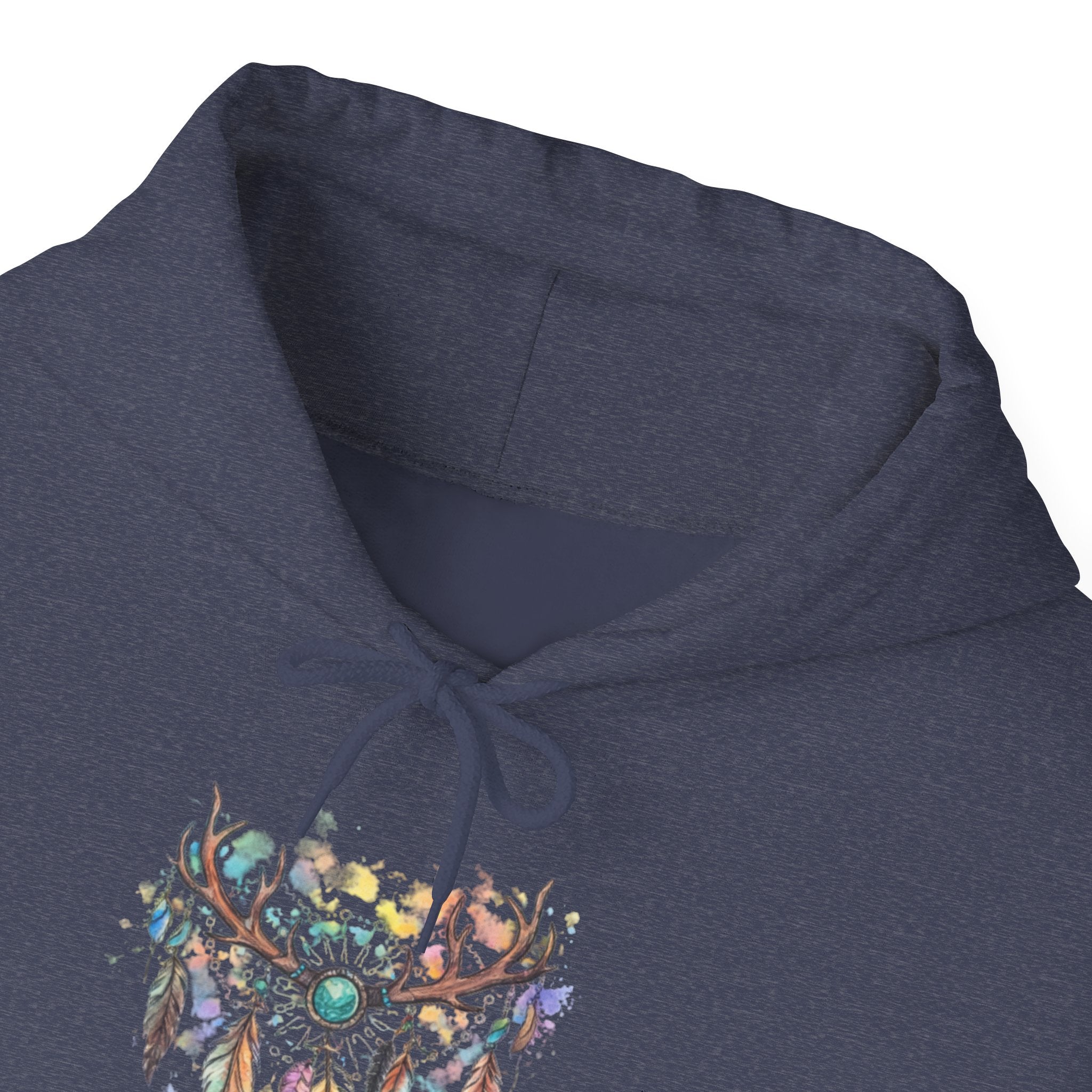 Dreamcatcher Antler Hoodie — Watercolor Feathers & Floral Boho Sweatshirt