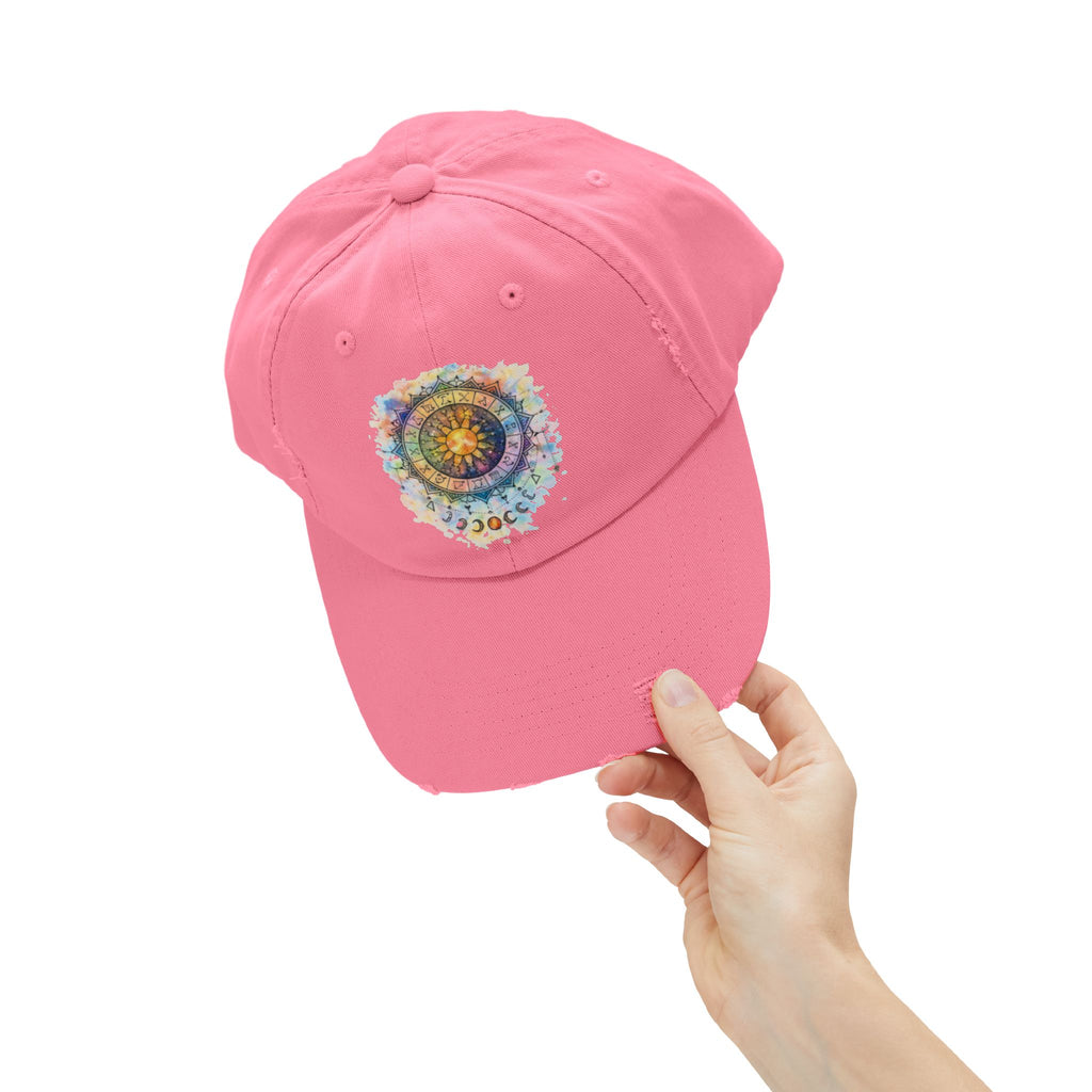 Distressed Cap — Watercolor Compass Mandala Hat