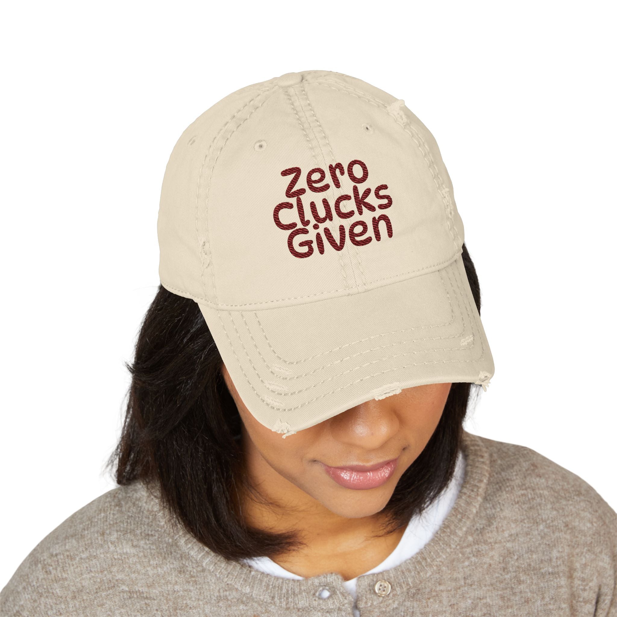 Zero Clucks Given Distressed Dad Hat — Embroidered Cotton Cap