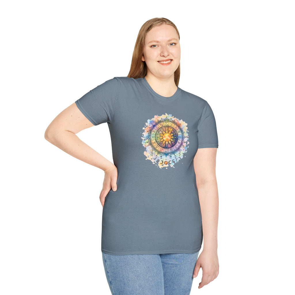 Sun & Moon Zodiac T-Shirt — Watercolor Astrological Mandala Tee