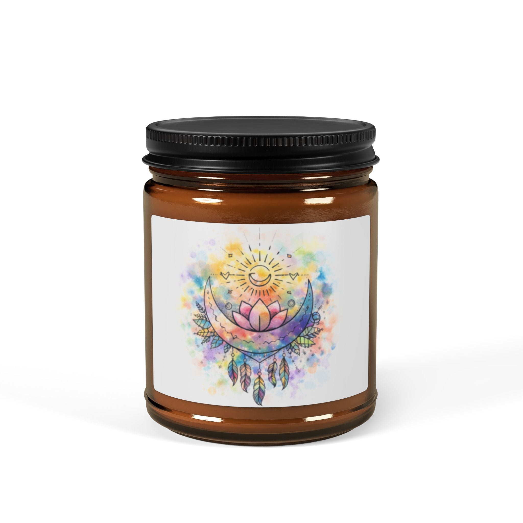Sun & Moon Lotus Soy Candle — Watercolor Scented Amber Jar (Multi-Size & Scents)