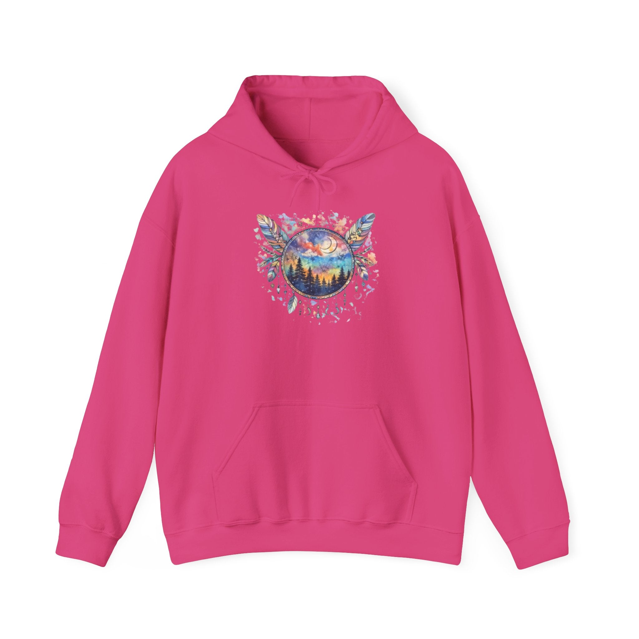 Nature Dreamcatcher Hoodie — Colorful Mountain Sunset Graphic