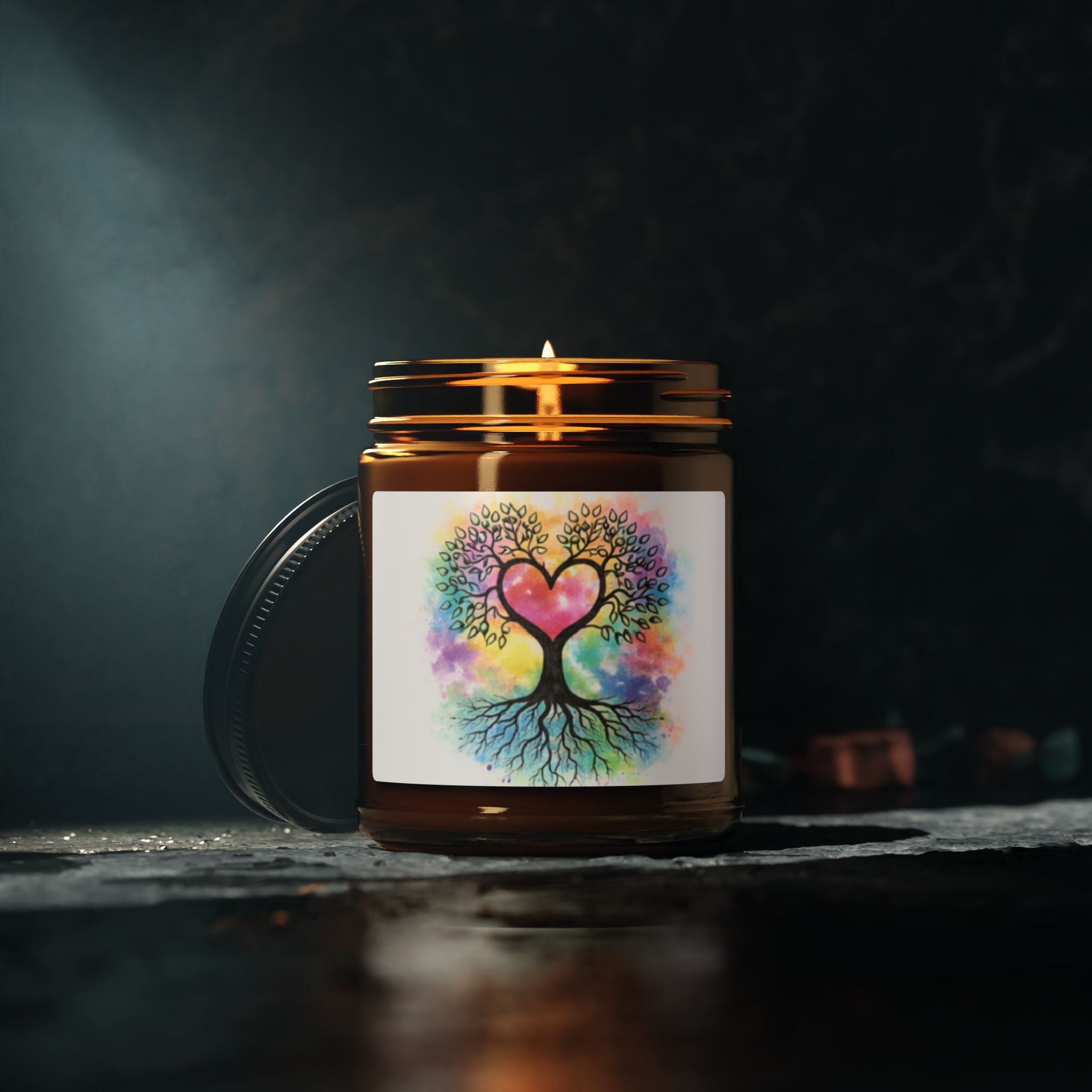 Rainbow Heart Tree Candle | Soy Amber Jar
