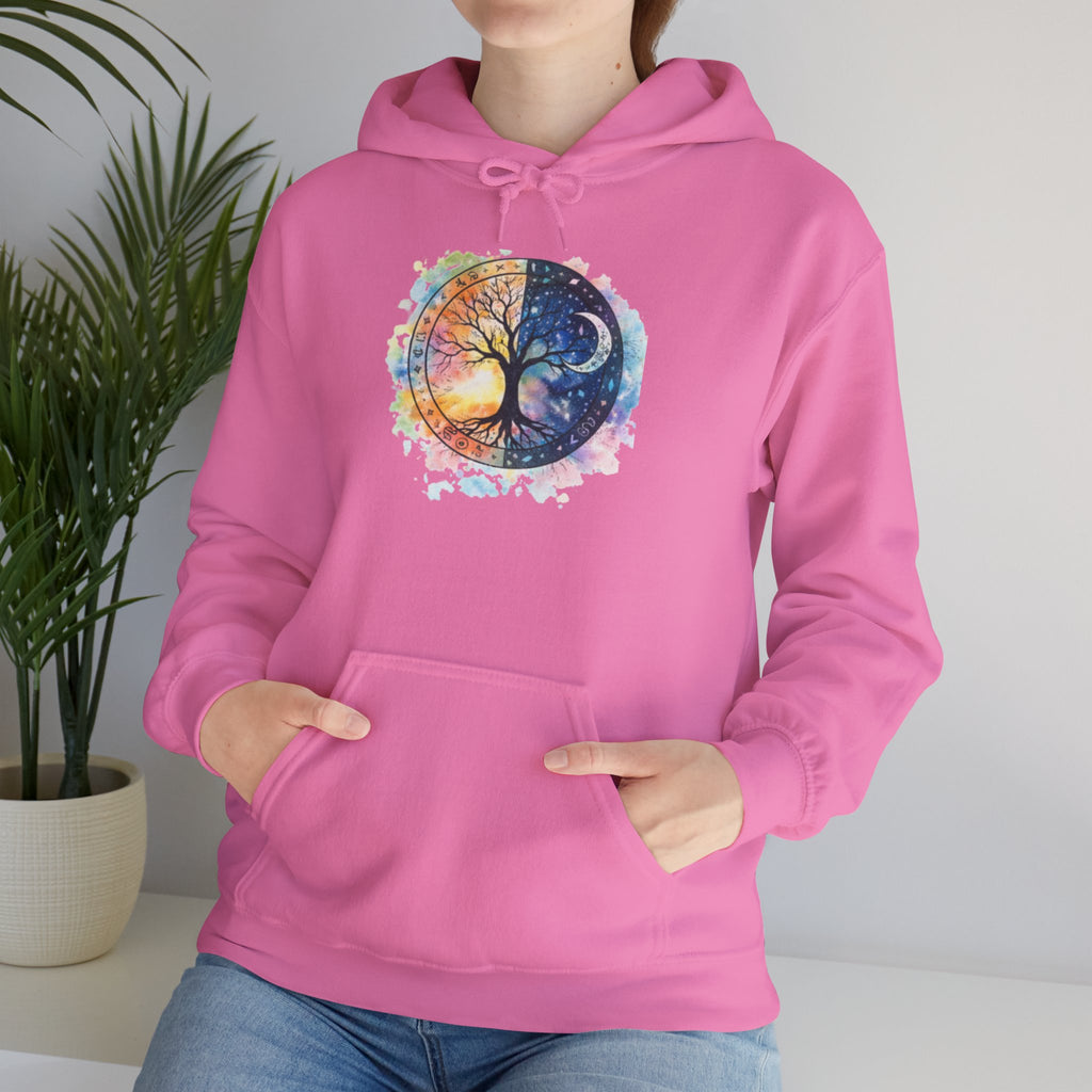 Yin Yang Tree Of Life Hoodie — Colorful Sun & Moon Spiritual Pullover