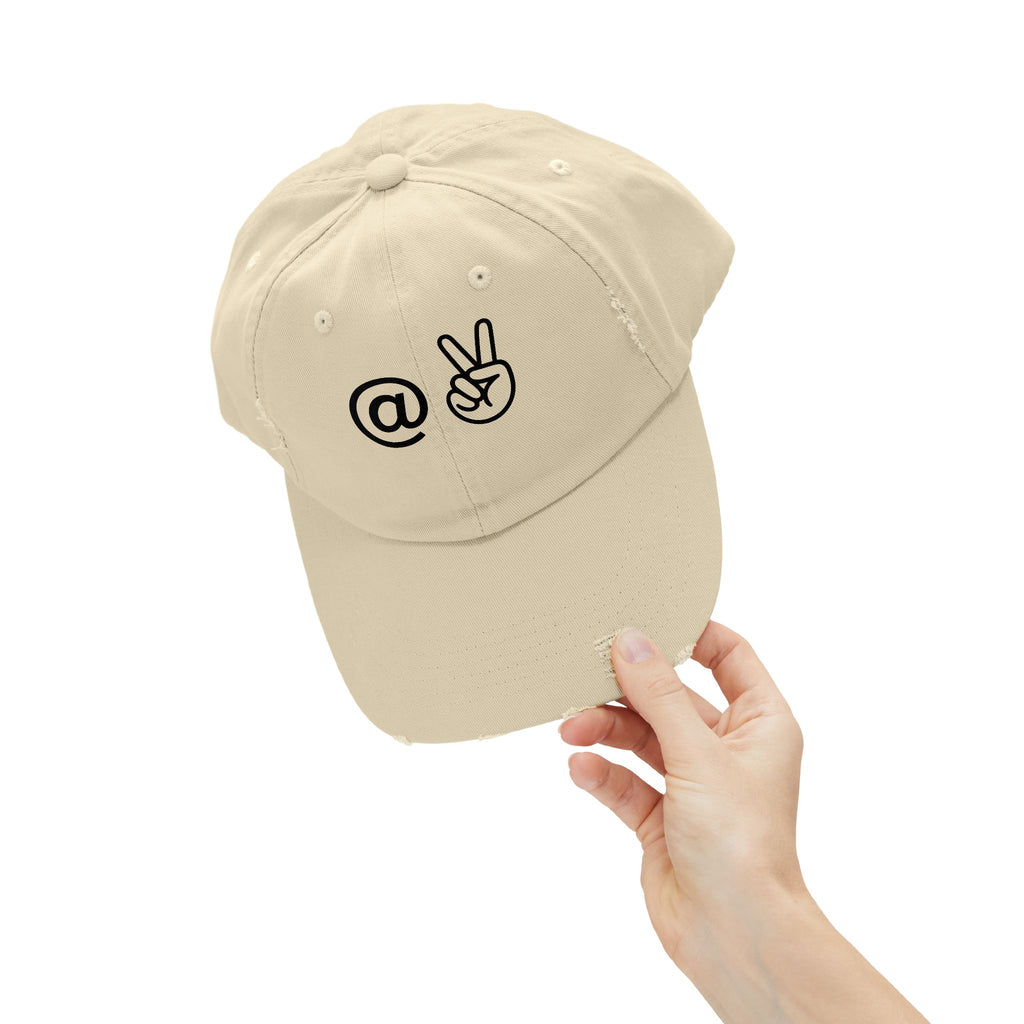 Distressed Embroidered "@ Peace" Cap