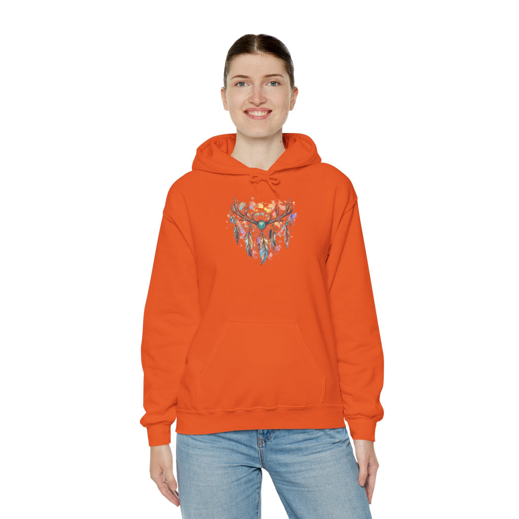 Dreamcatcher Antler Hoodie — Watercolor Feathers & Floral Boho Sweatshirt