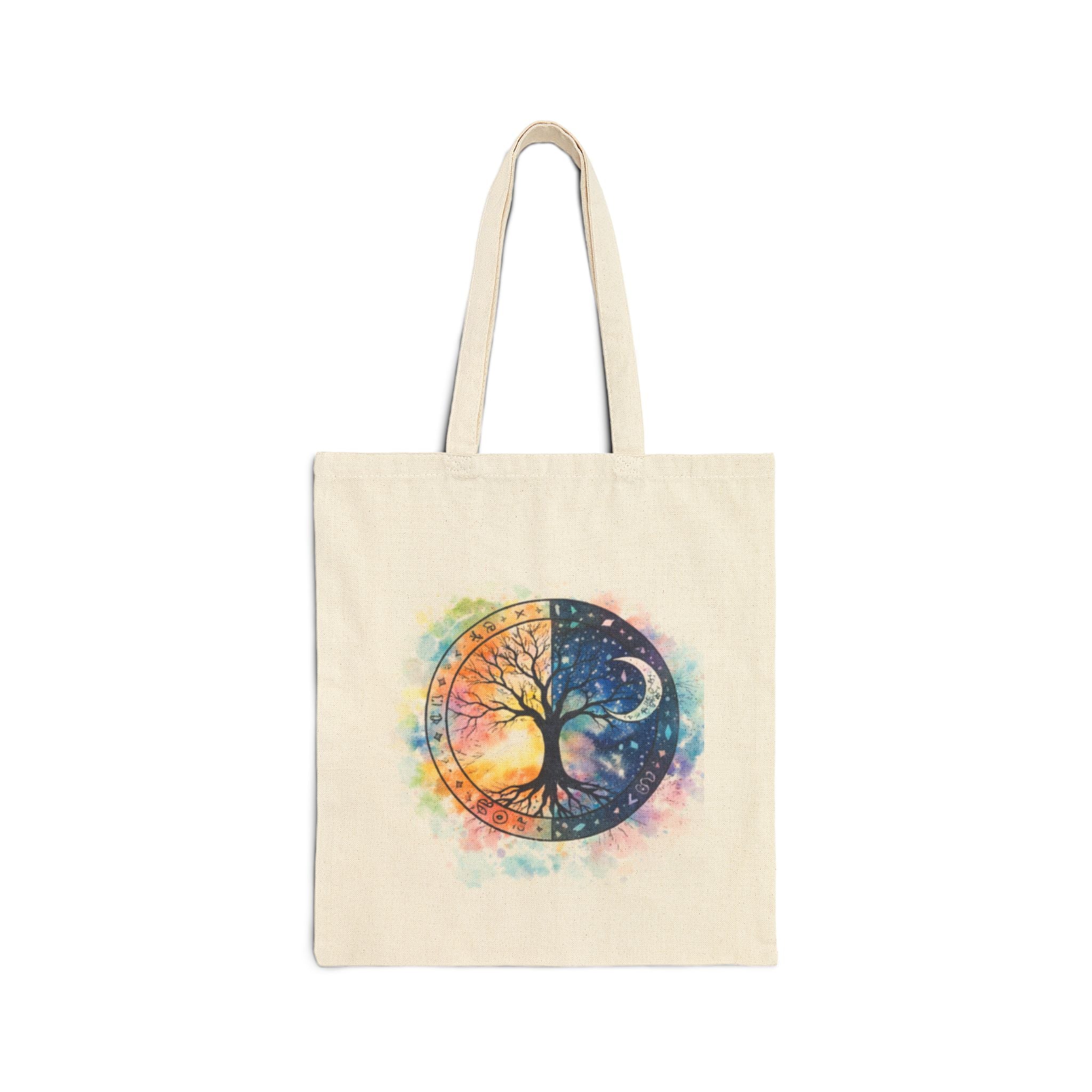 Yin Yang Tree Canvas Tote — Boho Celestial Cotton Bag