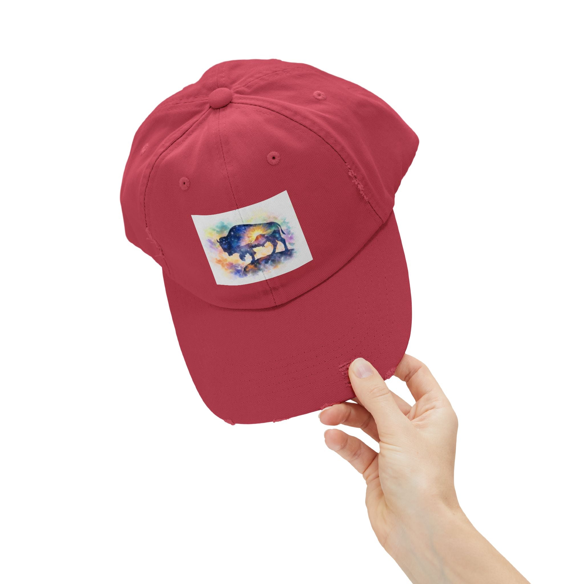 Distressed Buffalo Cap — Watercolor Bison Patch Hat
