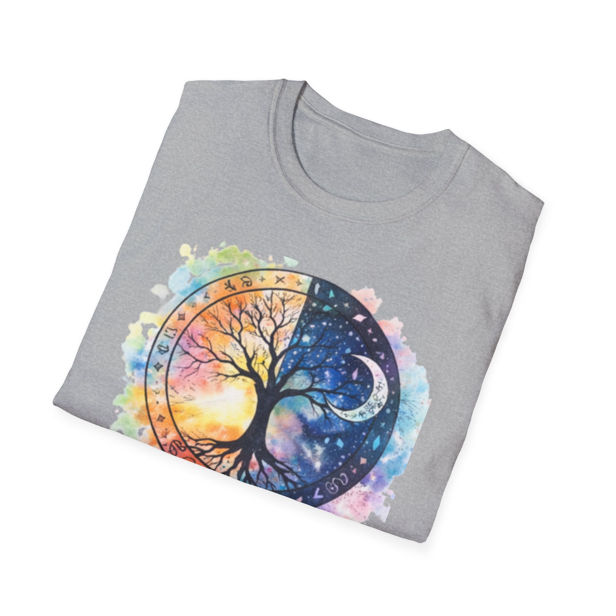 Tree of Life Yin Yang T-Shirt — Watercolor Sun & Moon Graphic Tee