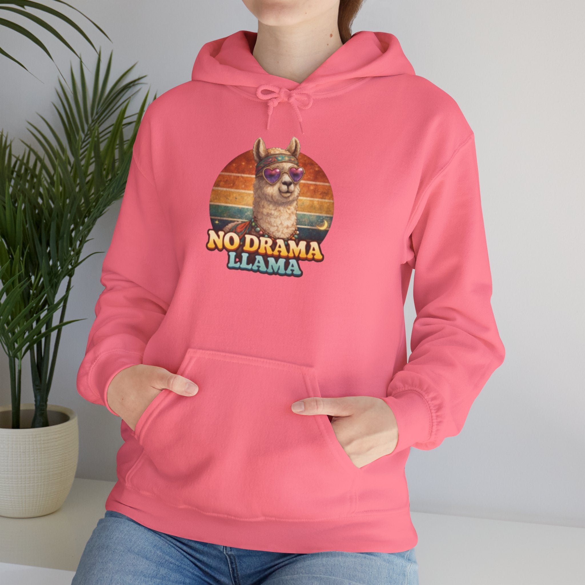 No Drama Llama Hoodie – Retro Sunset Graphic Pullover