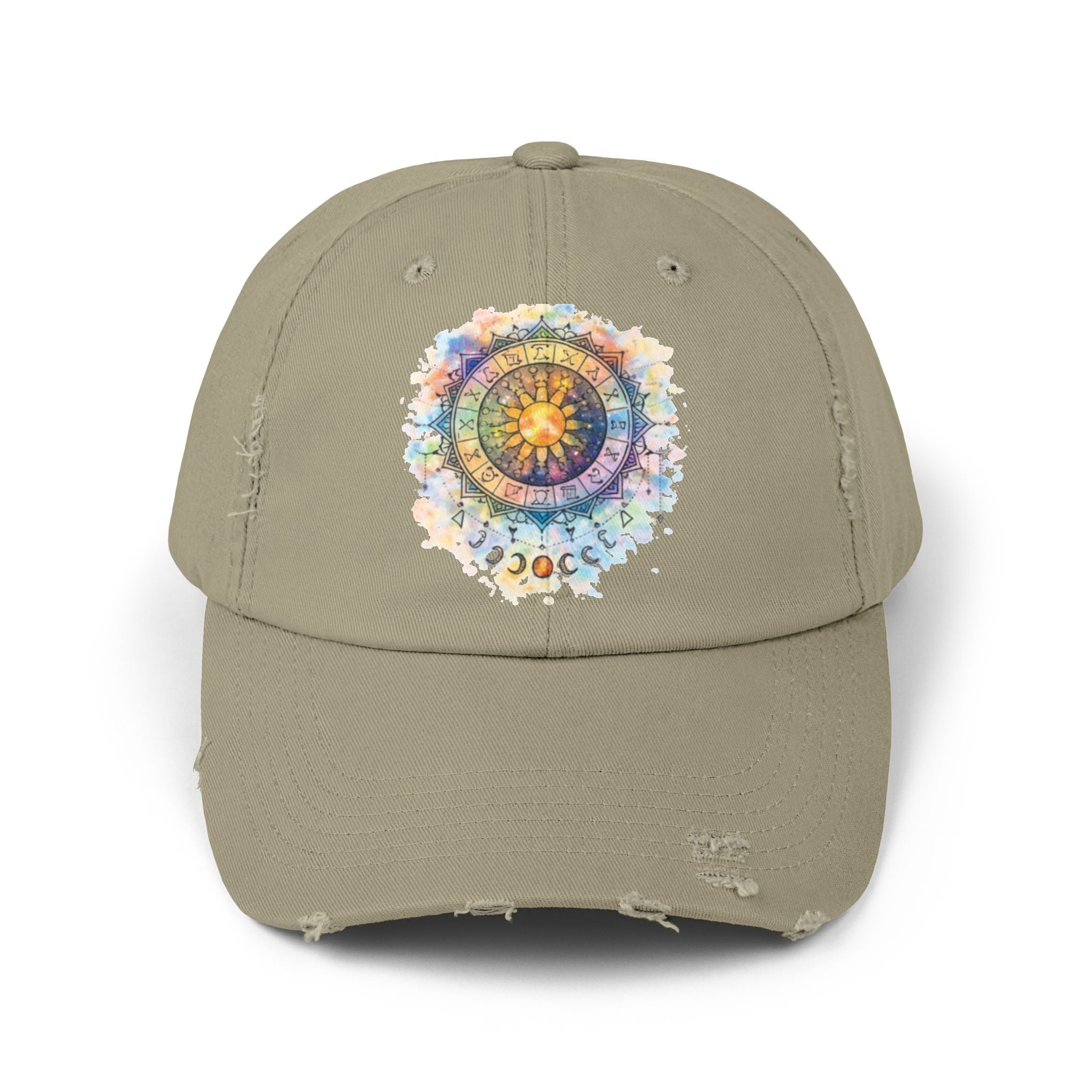 Distressed Cap — Watercolor Compass Mandala Hat