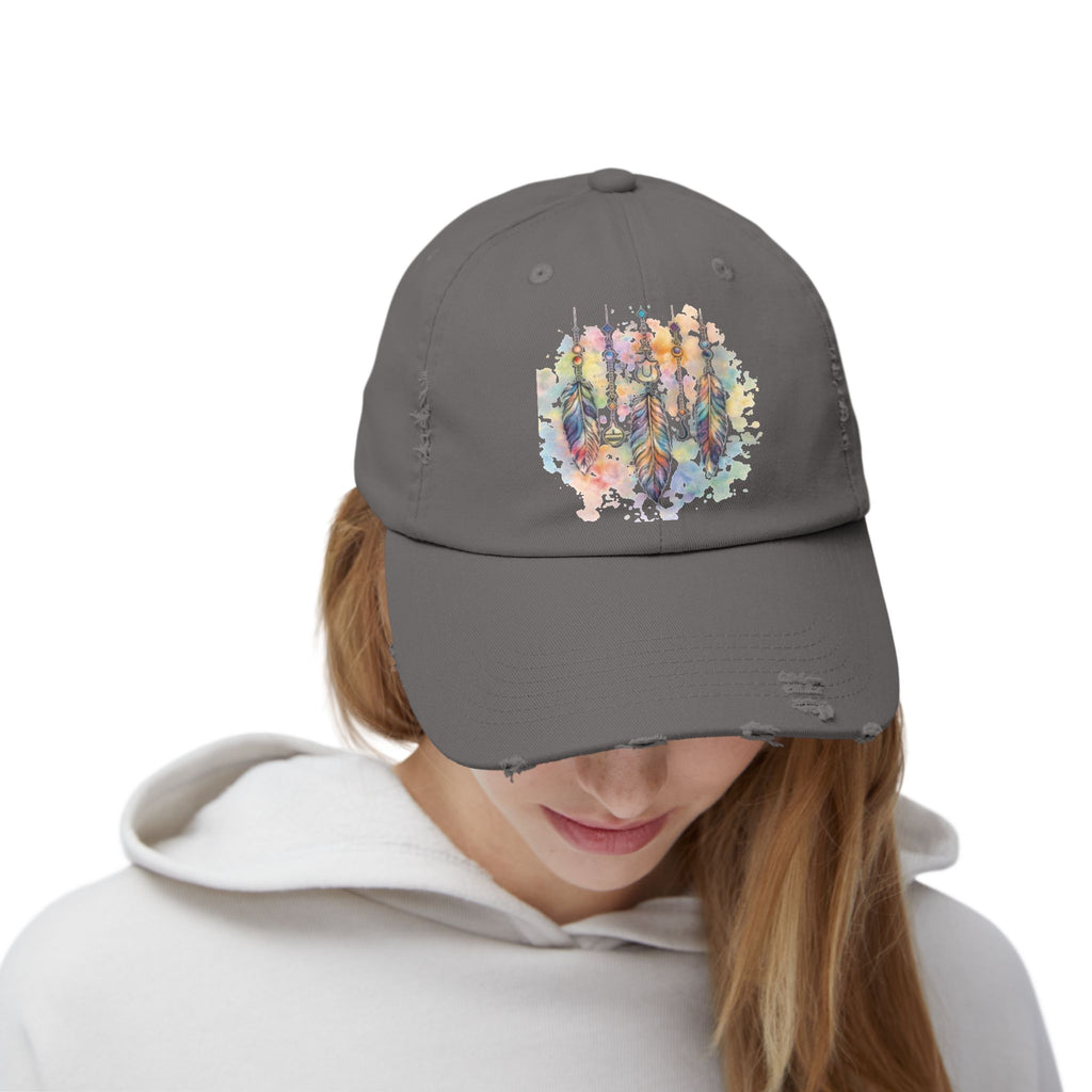 Distressed Cap with Watercolor Dreamcatcher Design