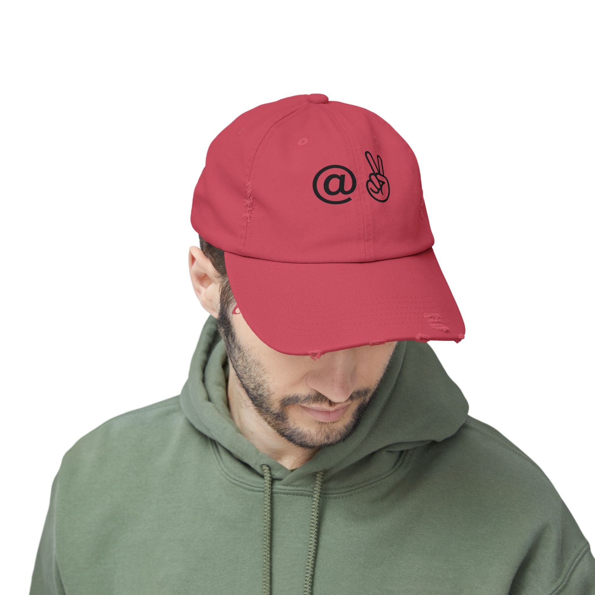 Distressed Embroidered "@ Peace" Cap
