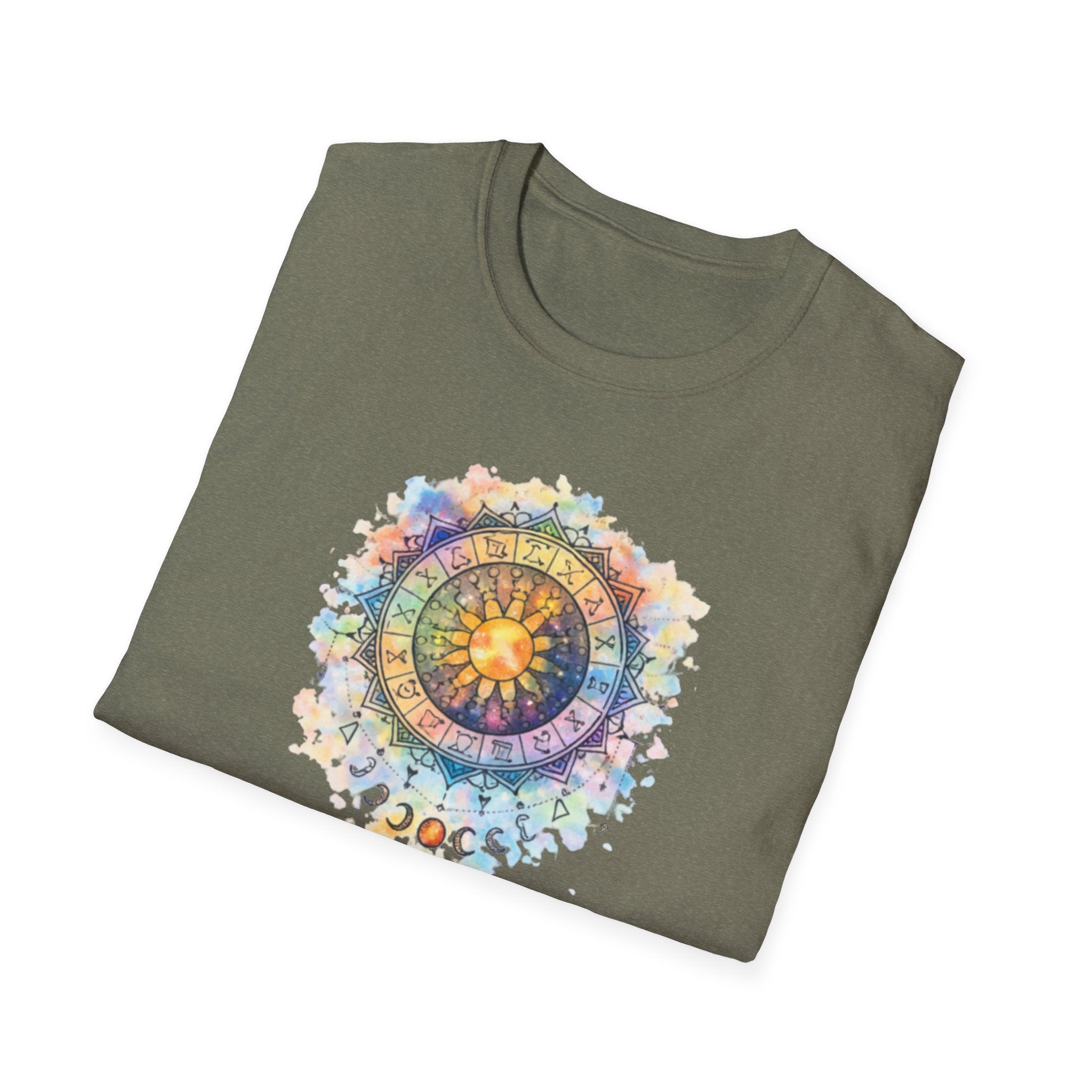 Sun & Moon Zodiac T-Shirt — Watercolor Astrological Mandala Tee