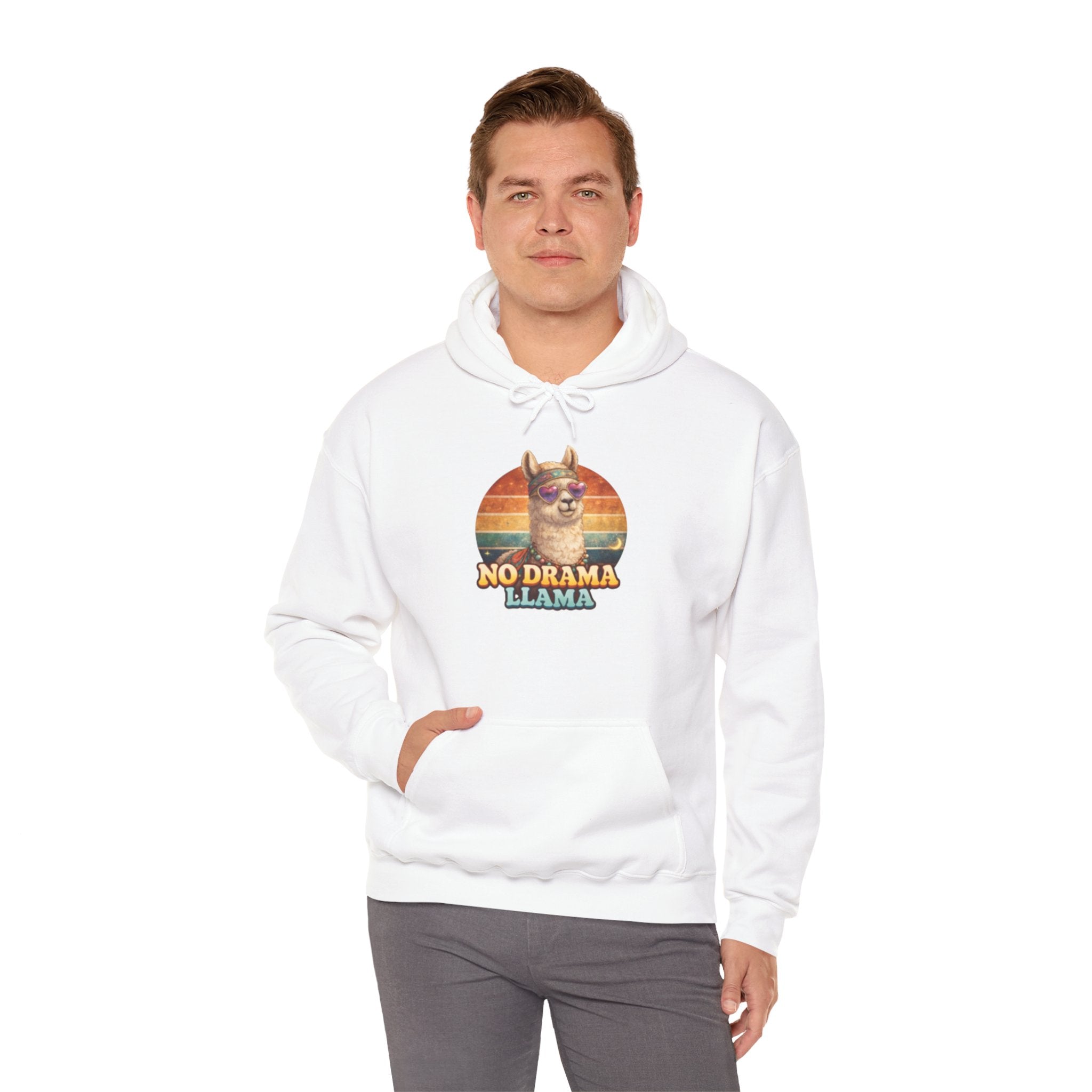 No Drama Llama Hoodie – Retro Sunset Graphic Pullover