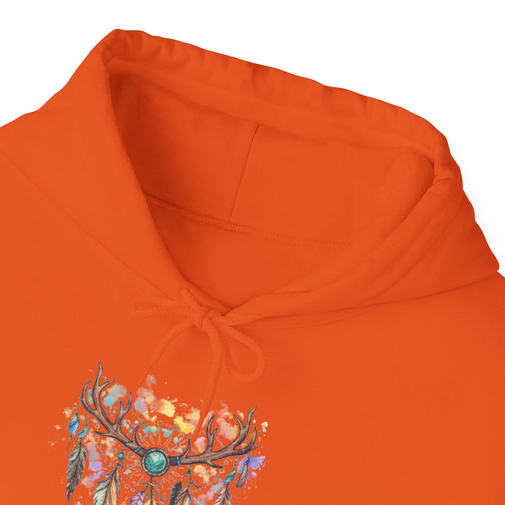 Dreamcatcher Antler Hoodie — Watercolor Feathers & Floral Boho Sweatshirt