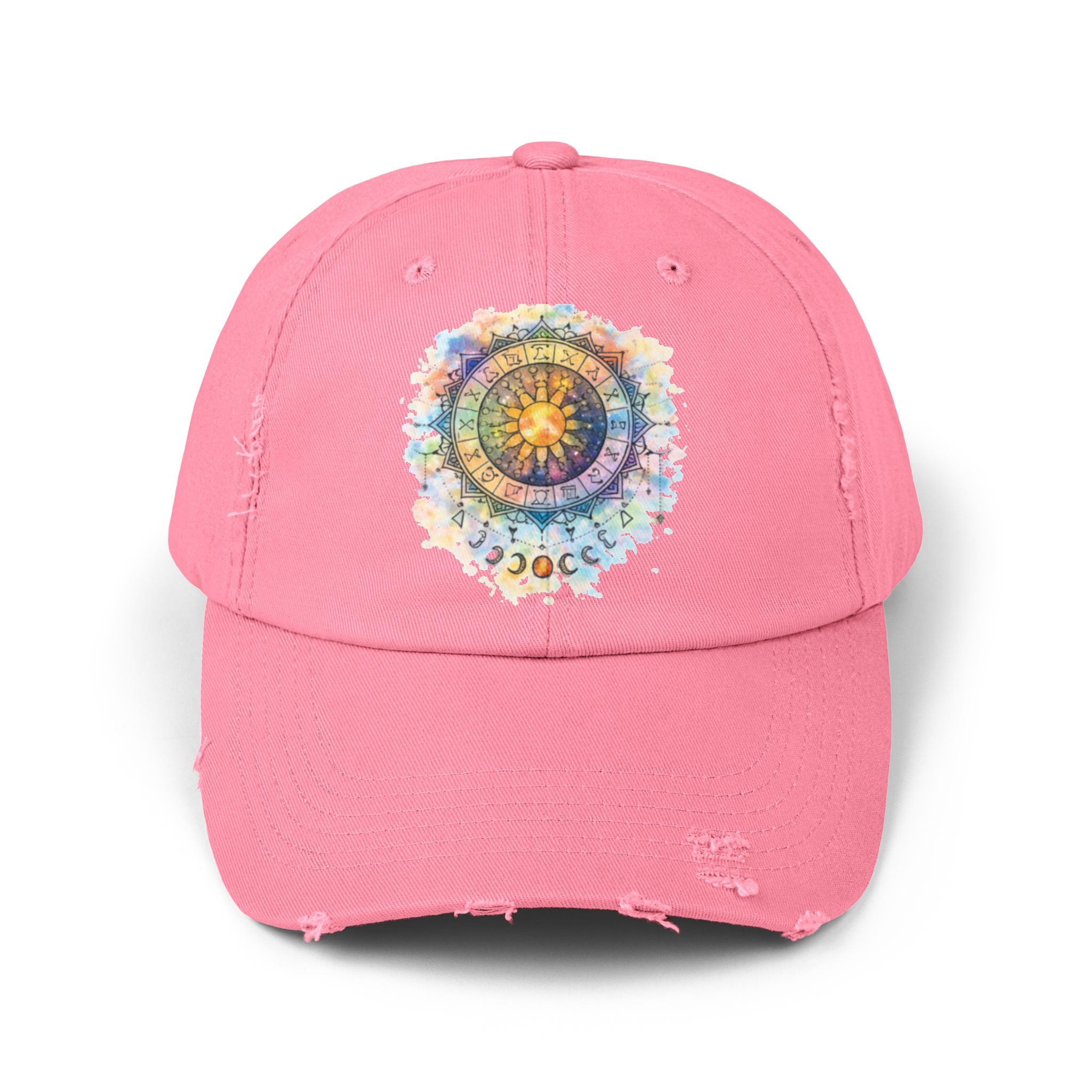 Distressed Cap — Watercolor Compass Mandala Hat