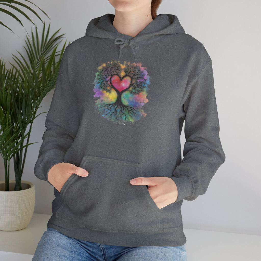 Rainbow Heart Tree Hoodie — Vibrant Spiritual Love Pullover