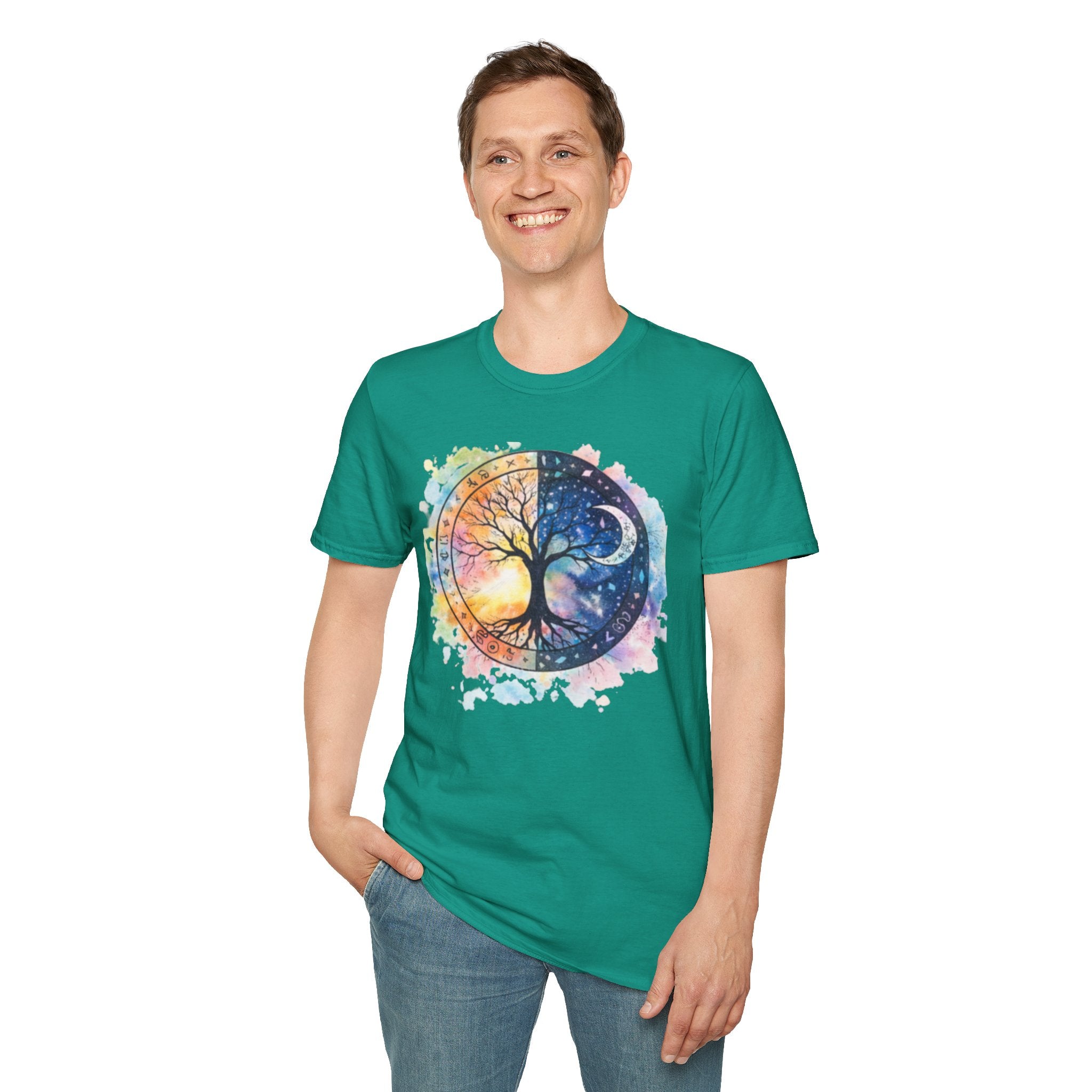 Tree of Life Yin Yang T-Shirt — Watercolor Sun & Moon Graphic Tee