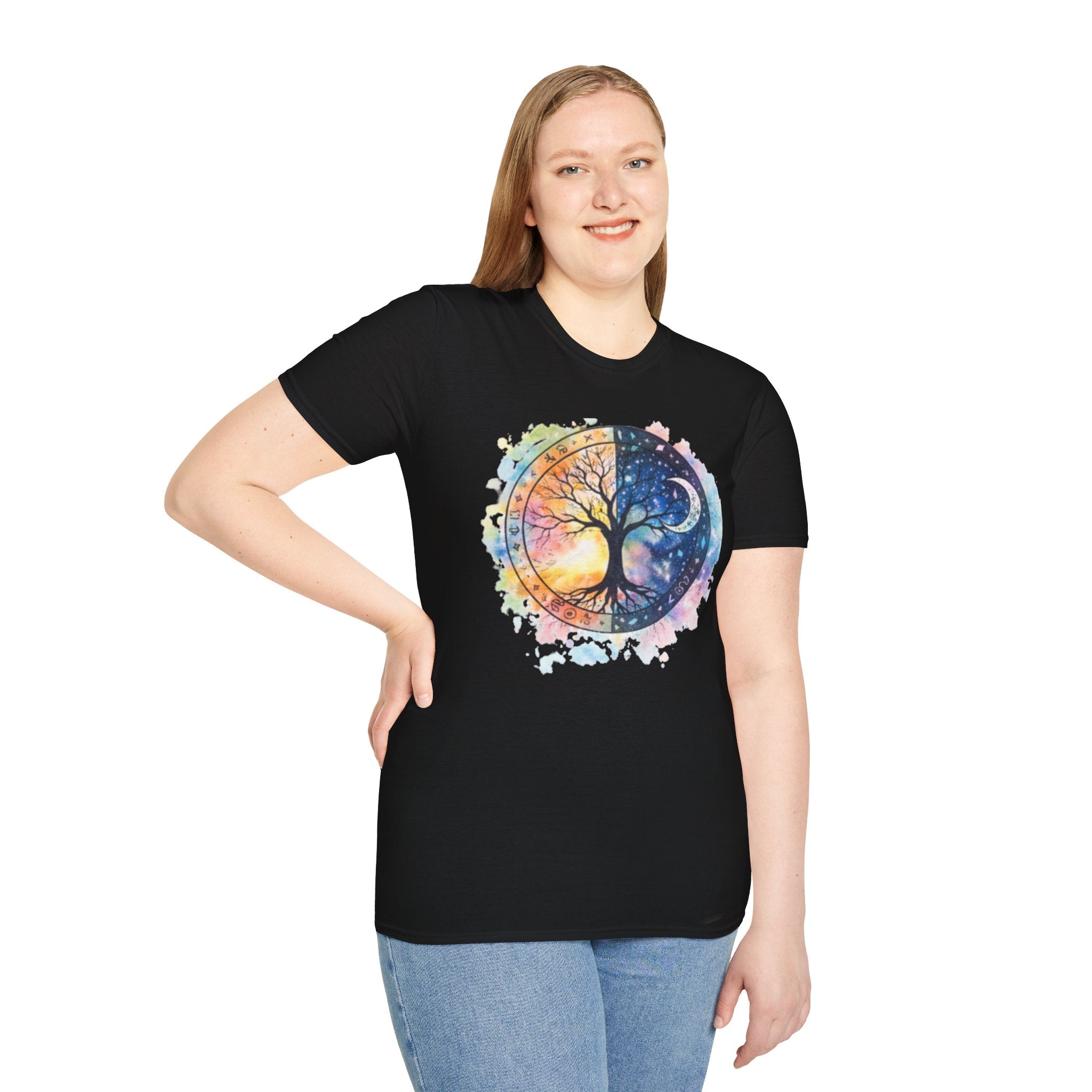 Tree of Life Yin Yang T-Shirt — Watercolor Sun & Moon Graphic Tee