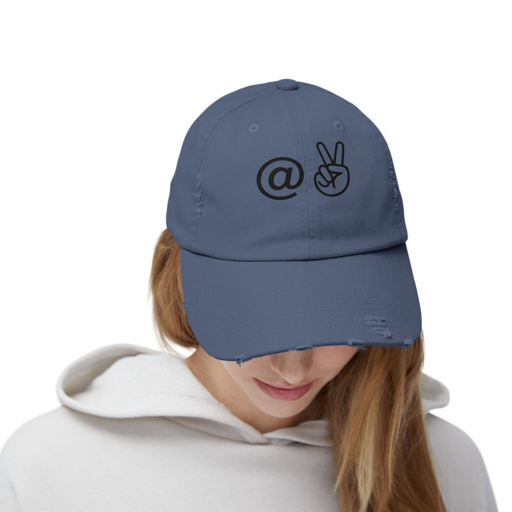 Distressed Embroidered "@ Peace" Cap