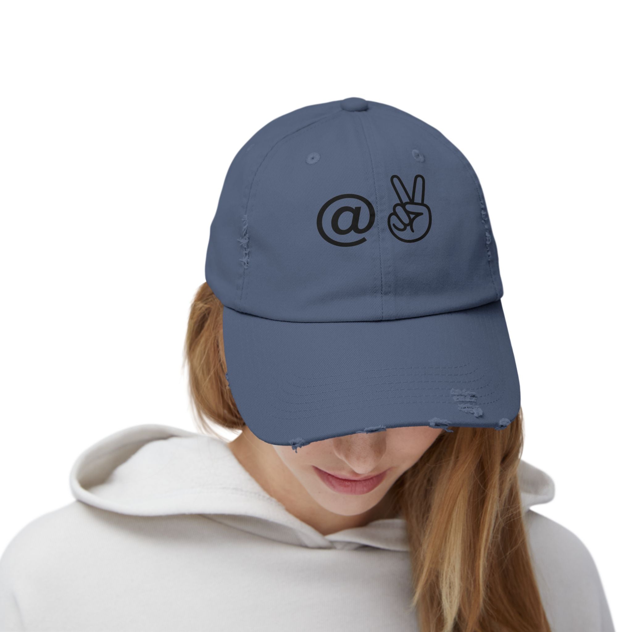 Distressed Embroidered "@ Peace" Cap