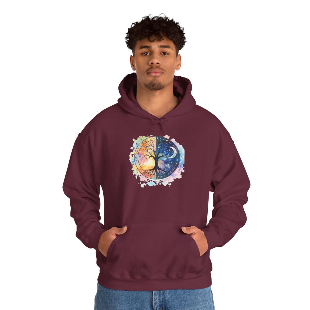 Yin Yang Tree Of Life Hoodie — Colorful Sun & Moon Spiritual Pullover