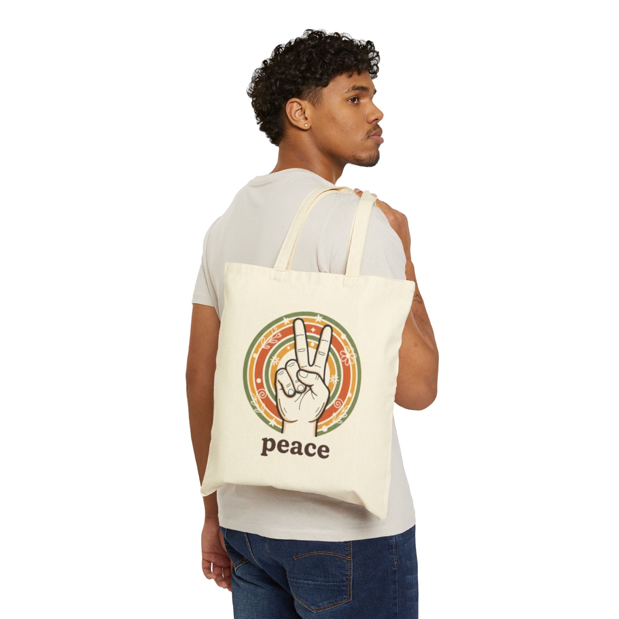Peace Sign Canvas Tote Bag — Retro 70s Vibes Eco Market Bag