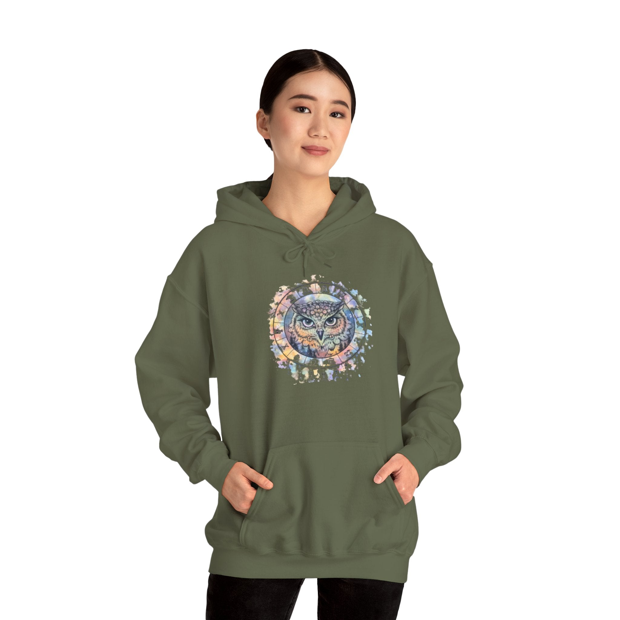 Owl Mandala Hoodie — Colorful Spiritual Owl Graphic Sweatshirt