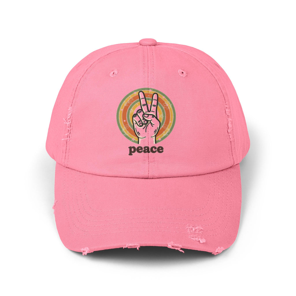 Peace Vintage Distressed Cap — Retro Rainbow Peace Sign Hat