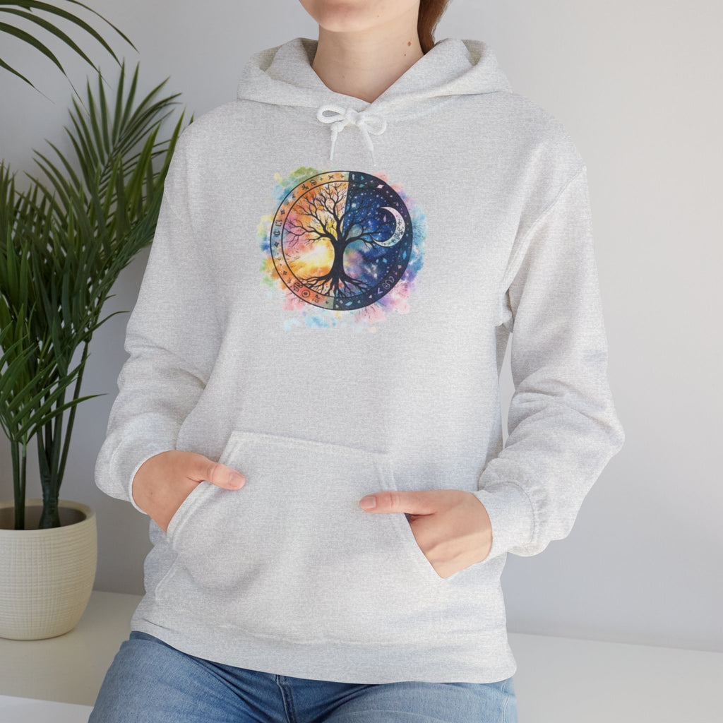 Yin Yang Tree Of Life Hoodie — Colorful Sun & Moon Spiritual Pullover