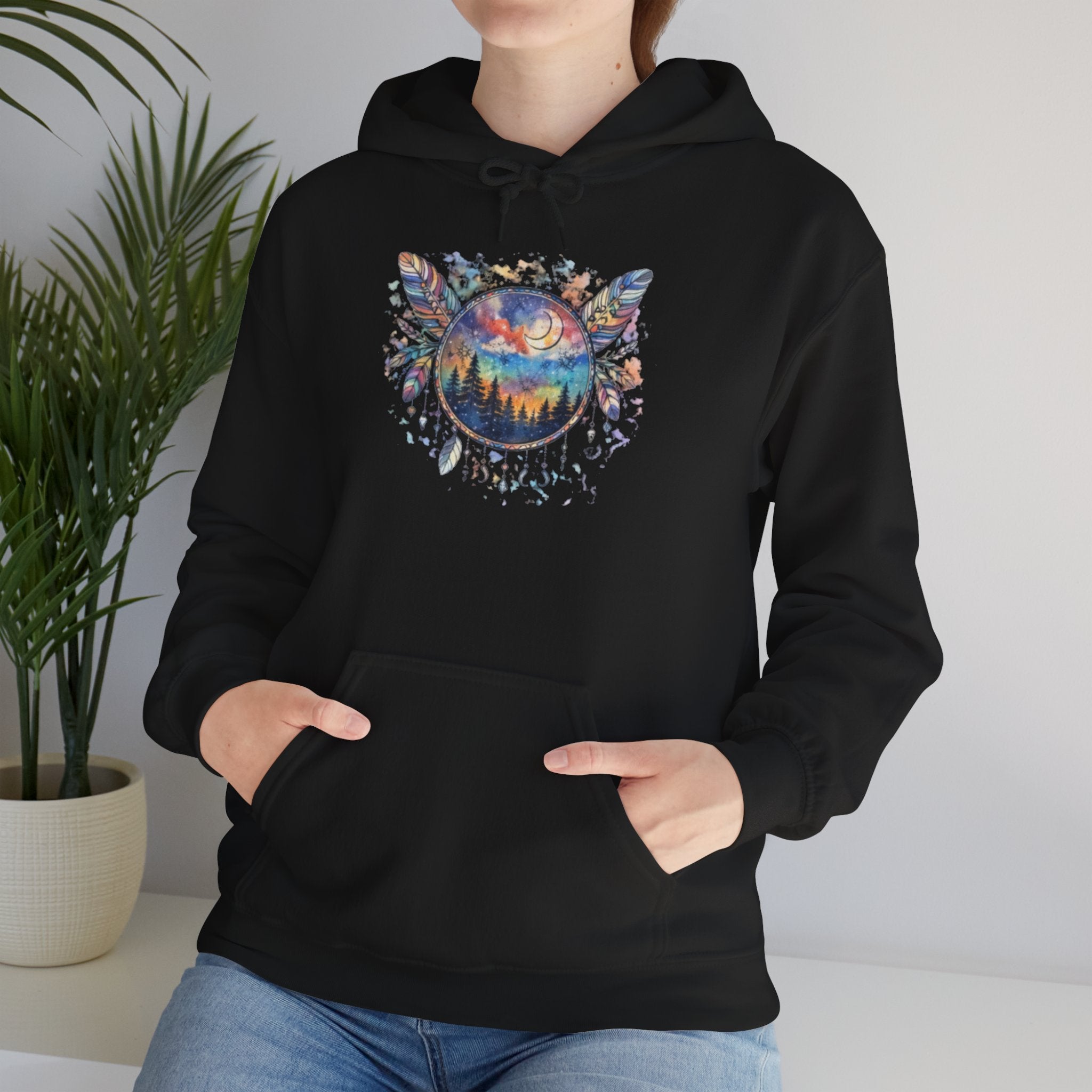 Nature Dreamcatcher Hoodie — Colorful Mountain Sunset Graphic