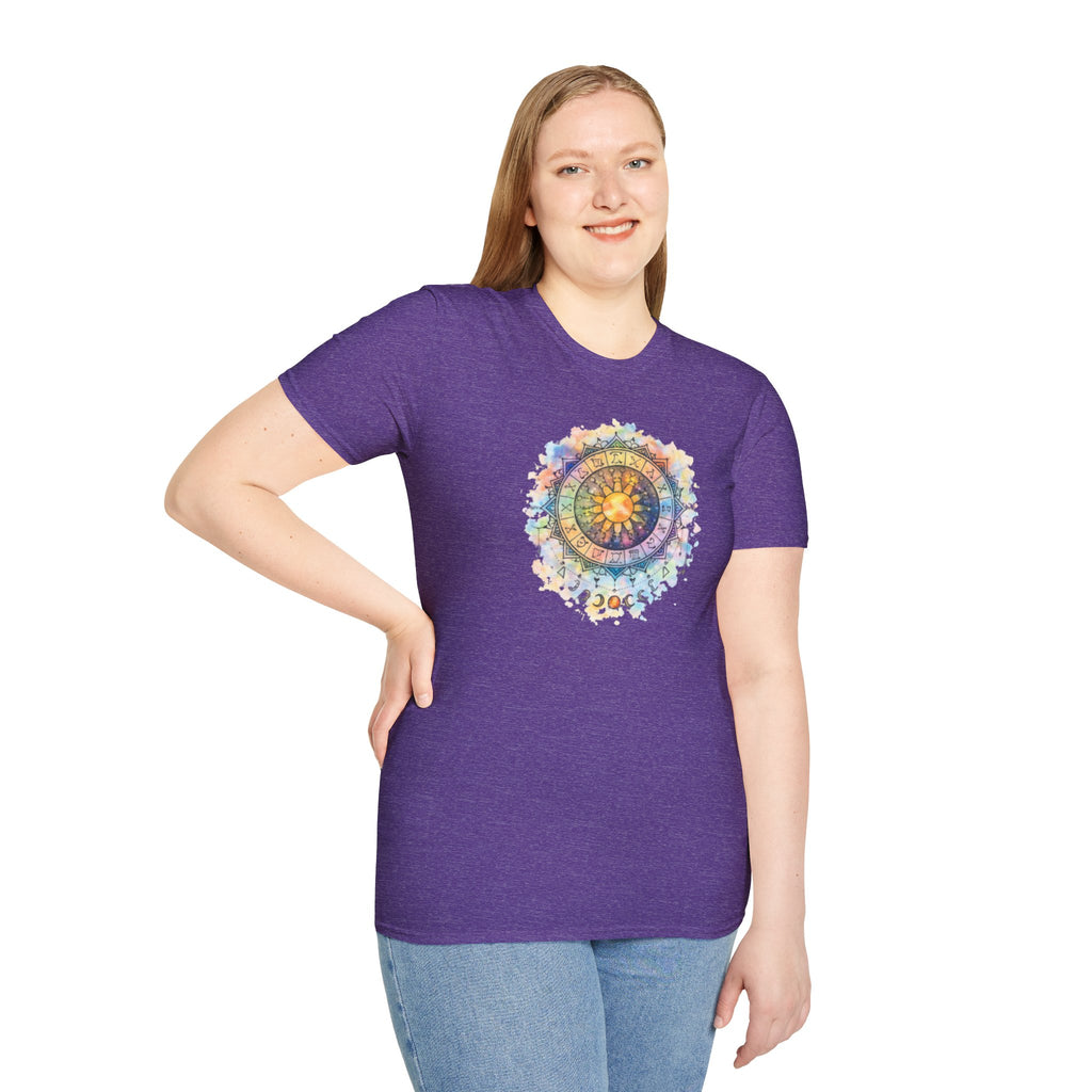 Sun & Moon Zodiac T-Shirt — Watercolor Astrological Mandala Tee