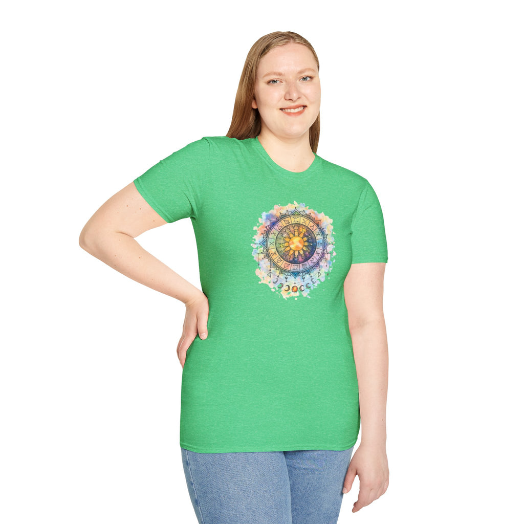 Sun & Moon Zodiac T-Shirt — Watercolor Astrological Mandala Tee
