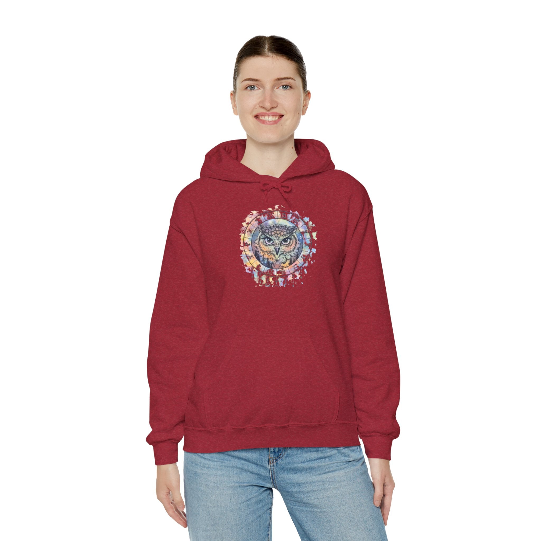 Owl Mandala Hoodie — Colorful Spiritual Owl Graphic Sweatshirt