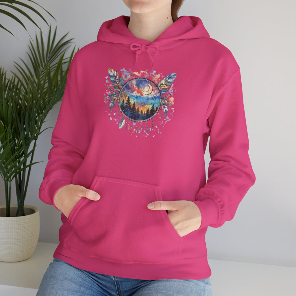 Nature Dreamcatcher Hoodie — Colorful Mountain Sunset Graphic