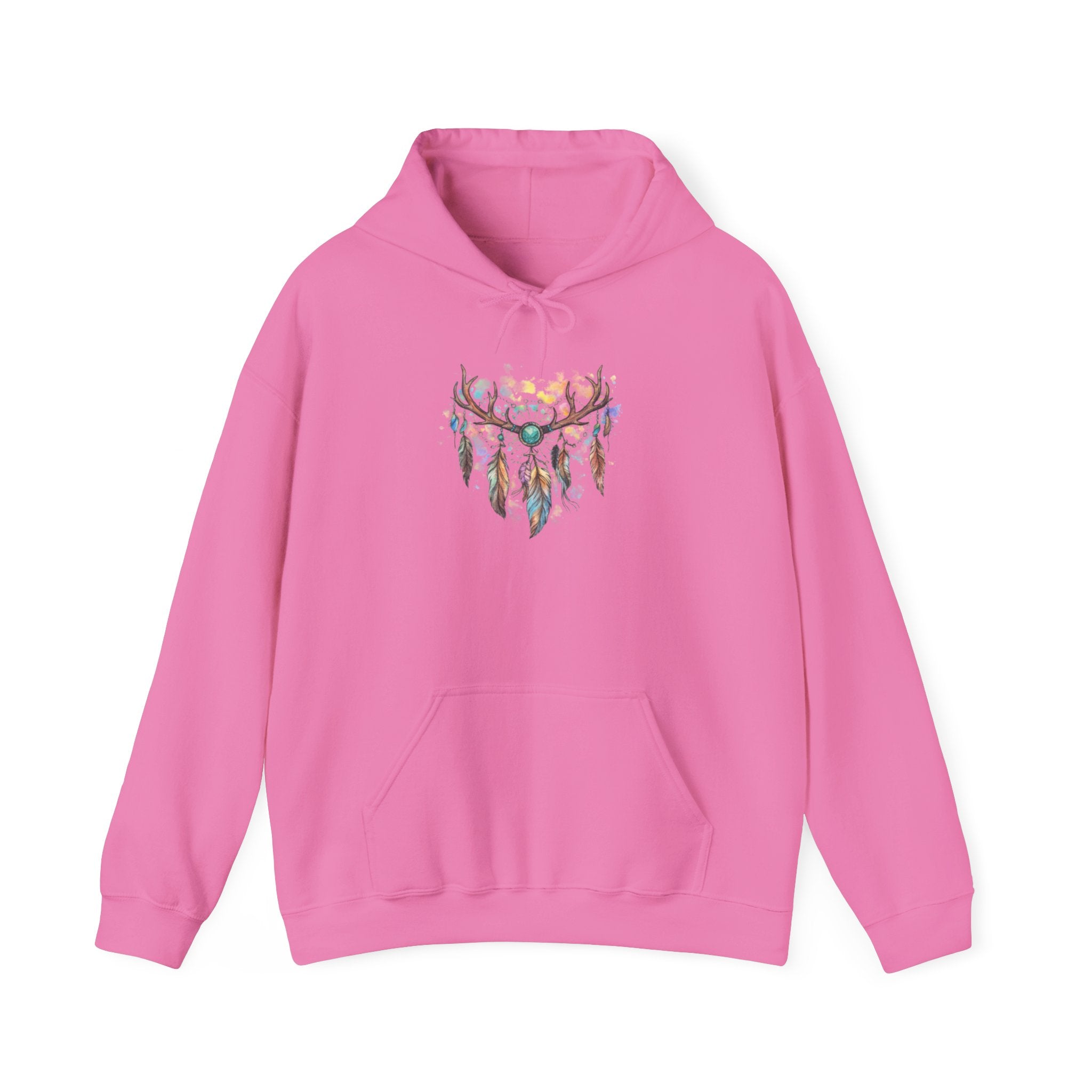 Dreamcatcher Antler Hoodie — Watercolor Feathers & Floral Boho Sweatshirt