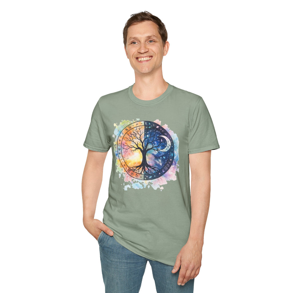 Tree of Life Yin Yang T-Shirt — Watercolor Sun & Moon Graphic Tee