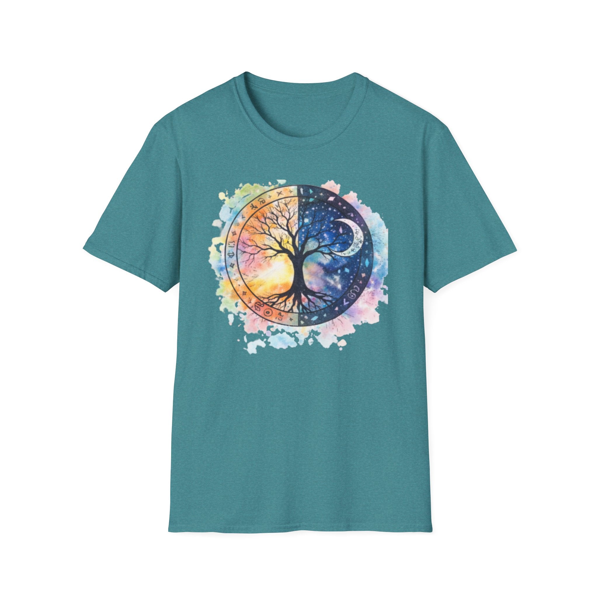 Tree of Life Yin Yang T-Shirt — Watercolor Sun & Moon Graphic Tee